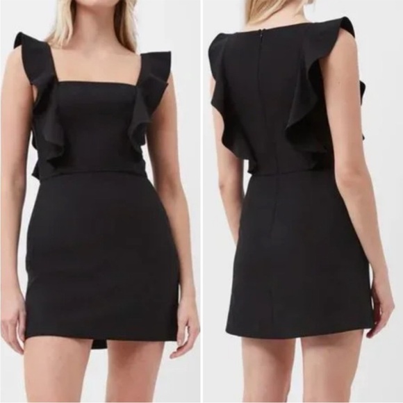 FRENCH CONNECTION Dresses & Skirts - NEW FRENCH CONNECTION Womens Black Sleeveless Mini Ruffle Fit Dress LBD